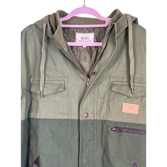 Ecko Unltd Army Green Long Sleeve Zipper Up & Button Up Hooded Jacket Size XXL - Picture 2 of 7